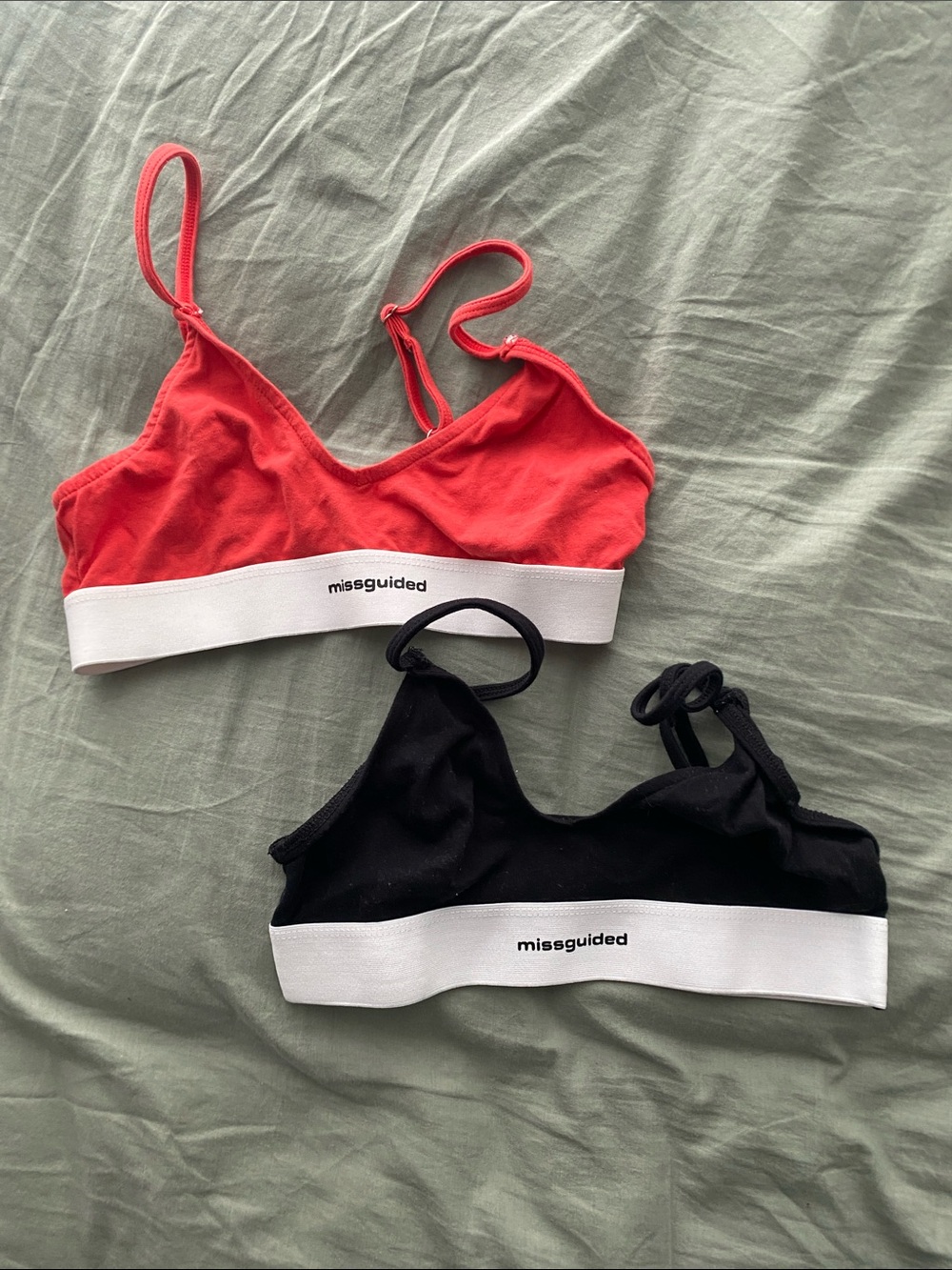 Missguided Red & Black Cotton Bralette Duo